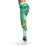 Green Gold Liquid Marble Print Women's Leggings