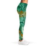 Green Gold Liquid Marble Print Women's Leggings