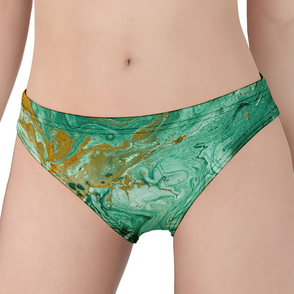 Green Gold Liquid Marble Print Women's Panties