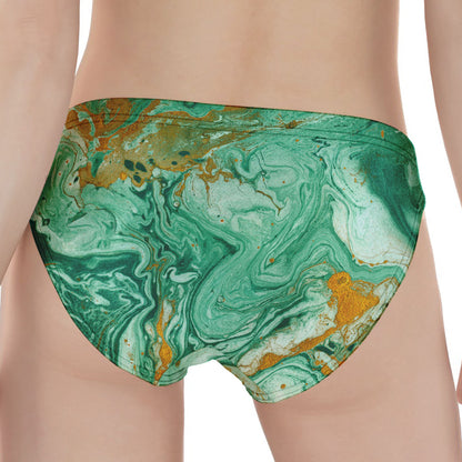 Green Gold Liquid Marble Print Women's Panties