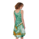 Green Gold Liquid Marble Print Women's Sleeveless Dress