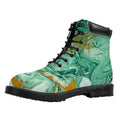 Green Gold Liquid Marble Print Padded Collar Lace Up Boots