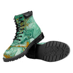 Green Gold Liquid Marble Print Work Boots