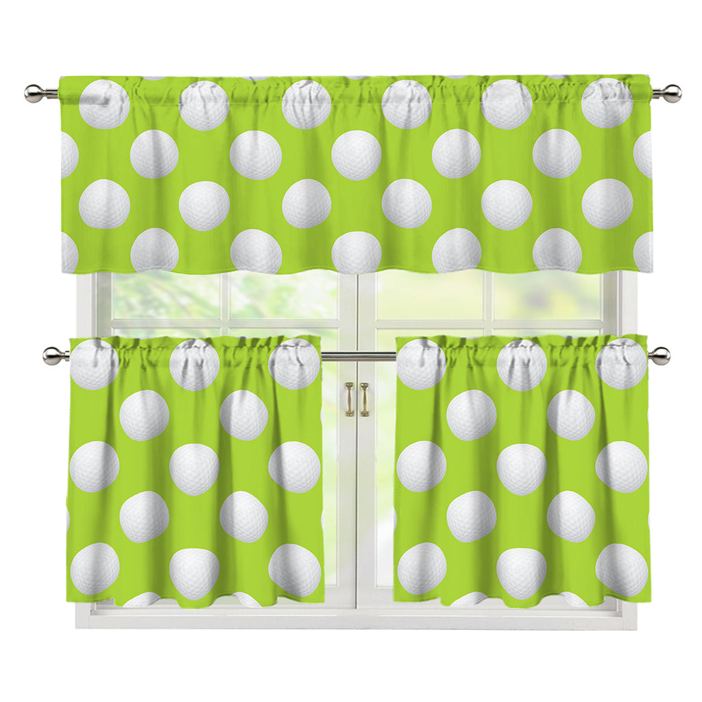 Green Golf Ball Pattern Print 3 Piece Kitchen Curtains