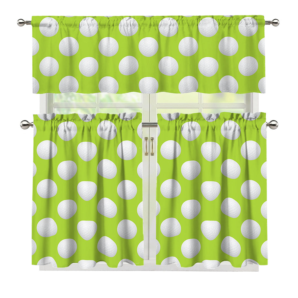Green Golf Ball Pattern Print 3 Piece Kitchen Curtains