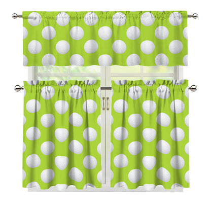 Green Golf Ball Pattern Print 3 Piece Kitchen Curtains