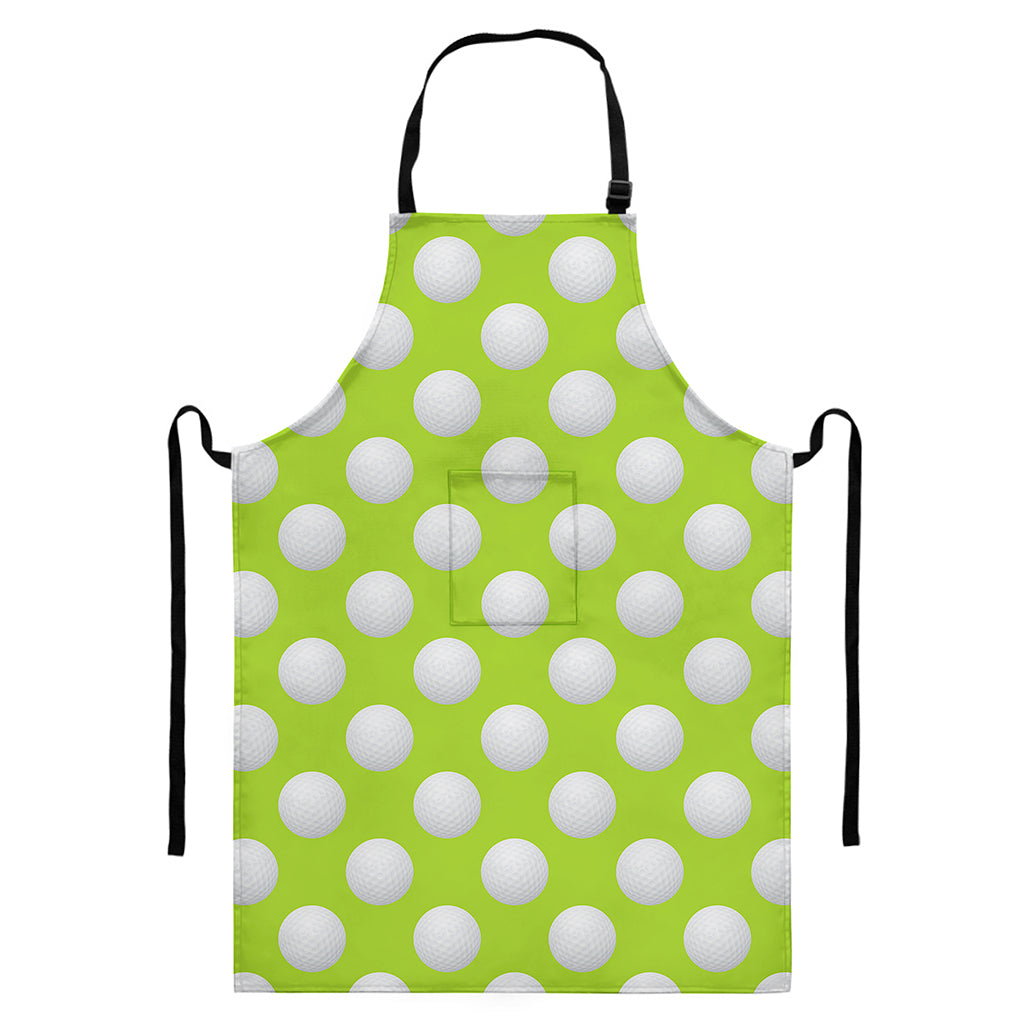 Green Golf Ball Pattern Print Bib Apron With Pocket