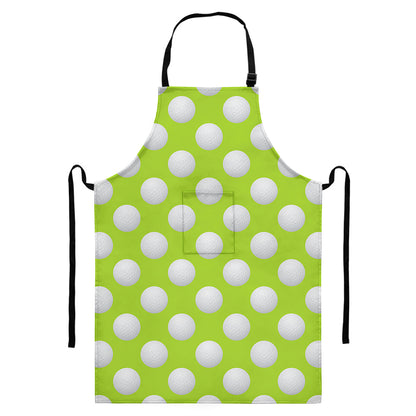 Green Golf Ball Pattern Print Bib Apron With Pocket