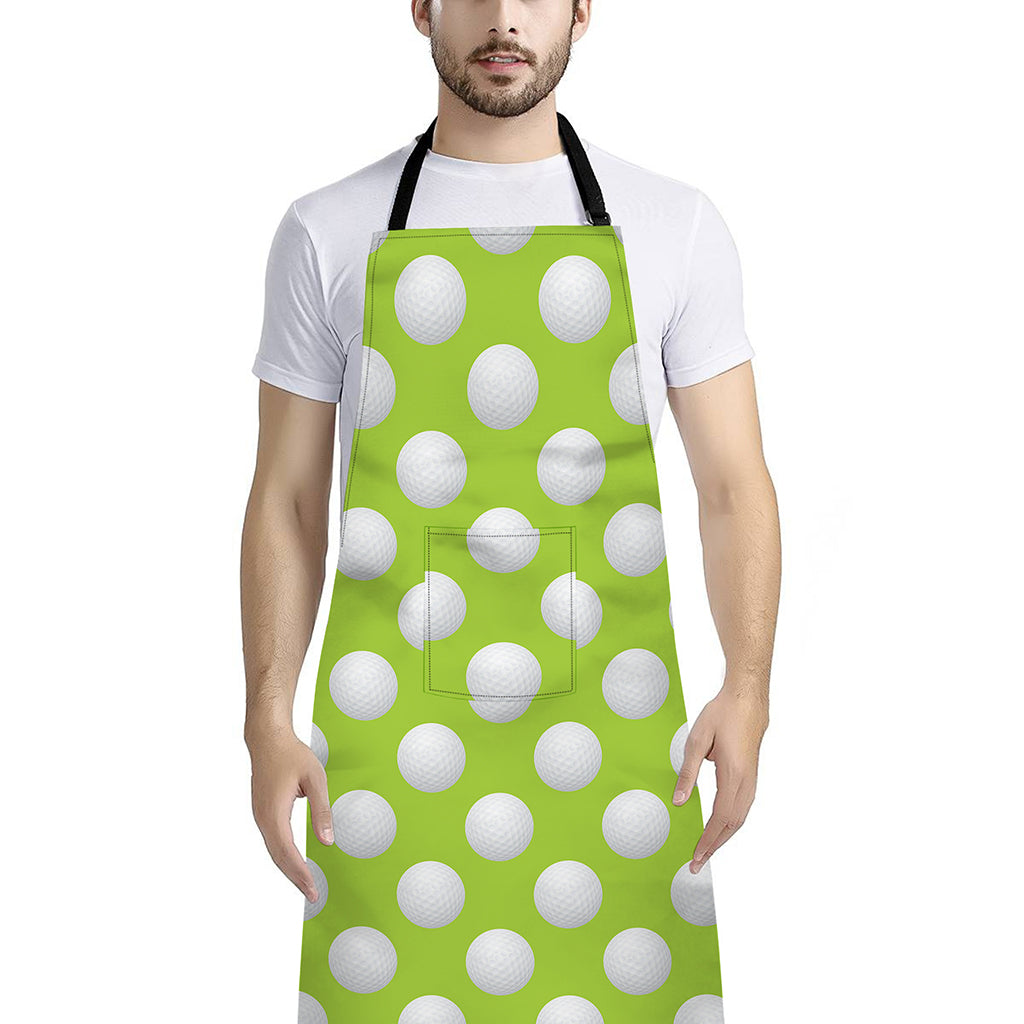 Green Golf Ball Pattern Print Bib Apron With Pocket