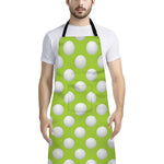 Green Golf Ball Pattern Print Bib Apron With Pocket
