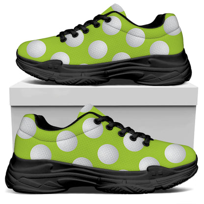 Green Golf Ball Pattern Print Black Chunky Shoes