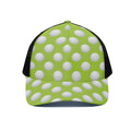 Green Golf Ball Pattern Print Black Mesh Trucker Hat