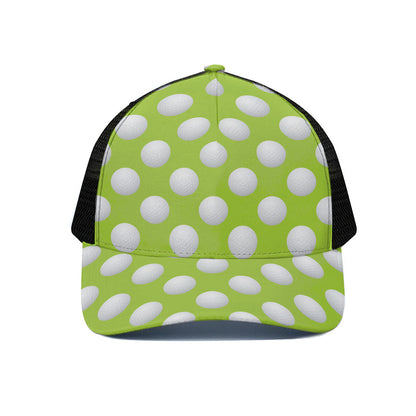Green Golf Ball Pattern Print Black Mesh Trucker Cap