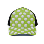 Green Golf Ball Pattern Print Black Mesh Trucker Cap