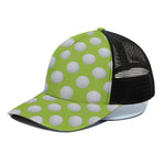 Green Golf Ball Pattern Print Black Mesh Trucker Cap