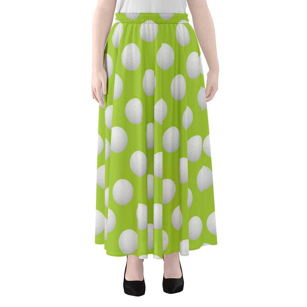 Green Golf Ball Pattern Print Chiffon Maxi Skirt