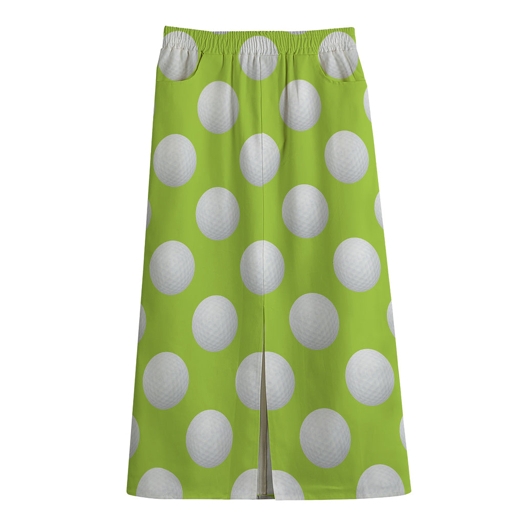 Green Golf Ball Pattern Print Cotton Front Slit Maxi Skirt