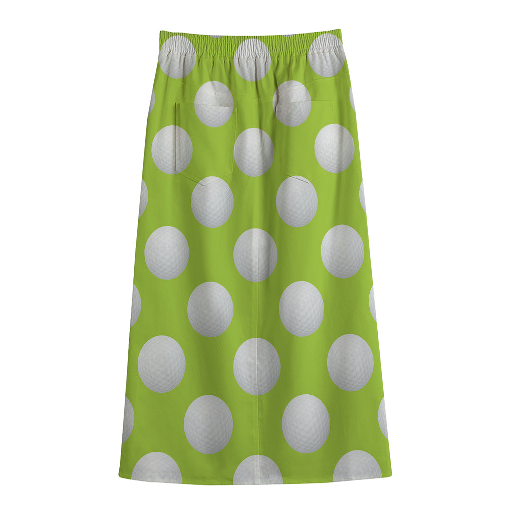 Green Golf Ball Pattern Print Cotton Front Slit Maxi Skirt