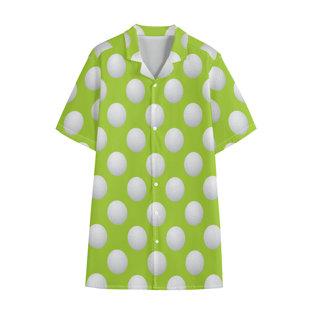 Green Golf Ball Pattern Print Cotton Hawaiian Shirt