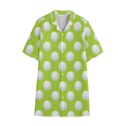 Green Golf Ball Pattern Print Cotton Hawaiian Shirt