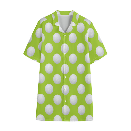 Green Golf Ball Pattern Print Cotton Hawaiian Shirt