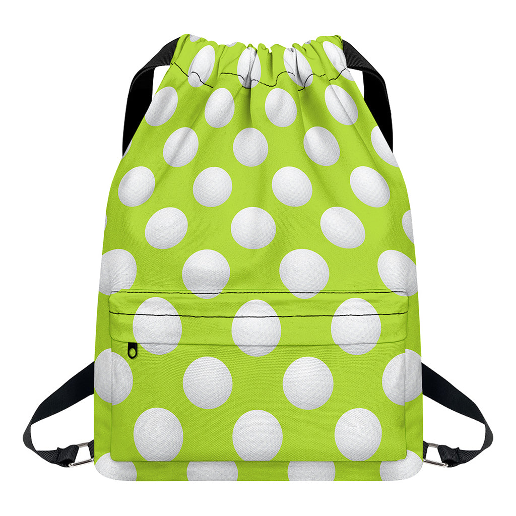 Green Golf Ball Pattern Print Drawstring Backpack