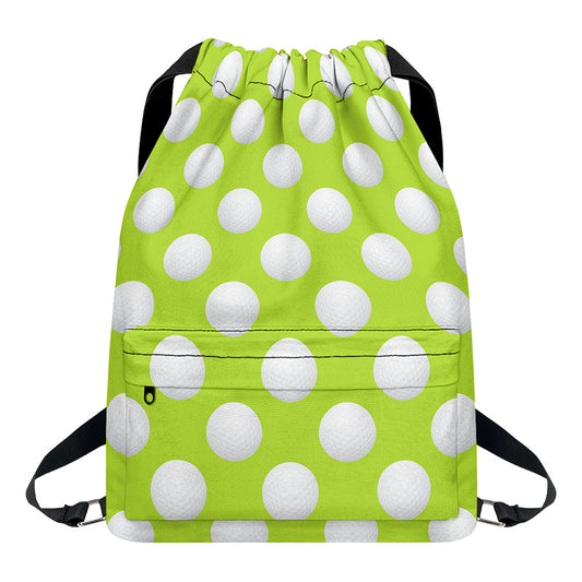 Green Golf Ball Pattern Print Drawstring Backpack