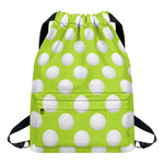 Green Golf Ball Pattern Print Drawstring Backpack