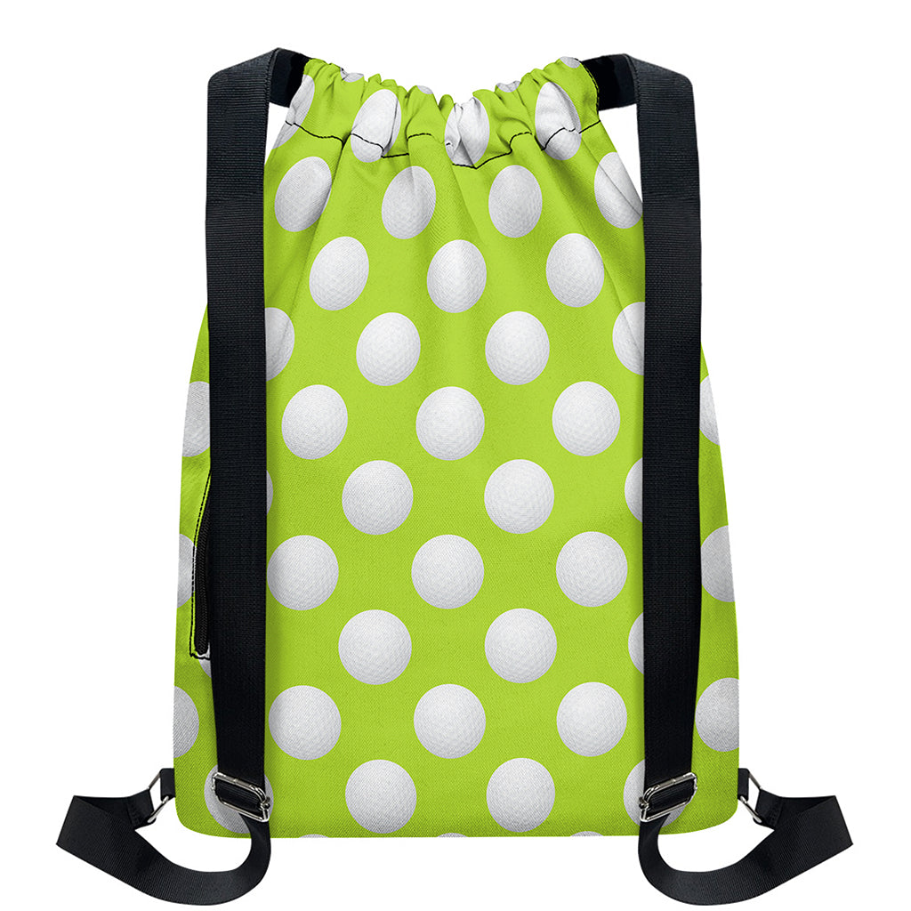 Green Golf Ball Pattern Print Drawstring Backpack