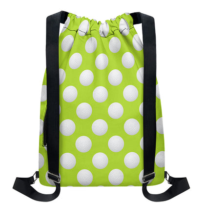 Green Golf Ball Pattern Print Drawstring Backpack