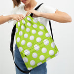 Green Golf Ball Pattern Print Drawstring Backpack
