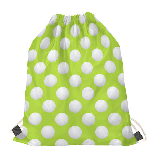 Green Golf Ball Pattern Print Drawstring Bag