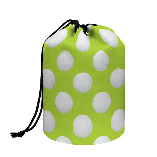 Green Golf Ball Pattern Print Drawstring Makeup Bag