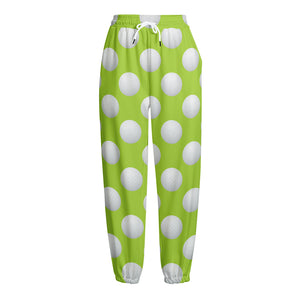 Green Golf Ball Pattern Print Fleece Lined Knit Pants