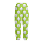 Green Golf Ball Pattern Print Fleece Lined Knit Pants