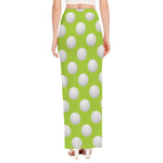 Green Golf Ball Pattern Print High Slit Maxi Skirt