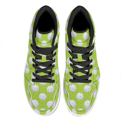 Green Golf Ball Pattern Print High Top Leather Sneakers