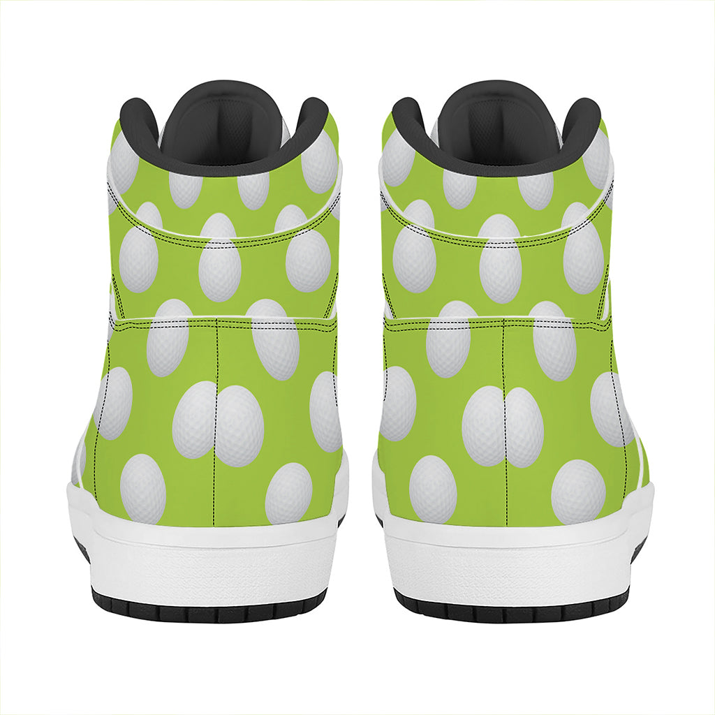 Green Golf Ball Pattern Print High Top Leather Sneakers