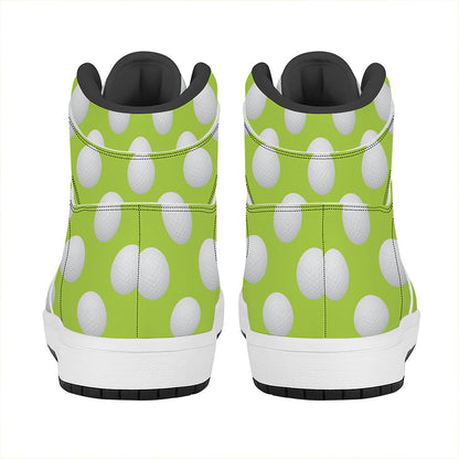 Green Golf Ball Pattern Print High Top Leather Sneakers