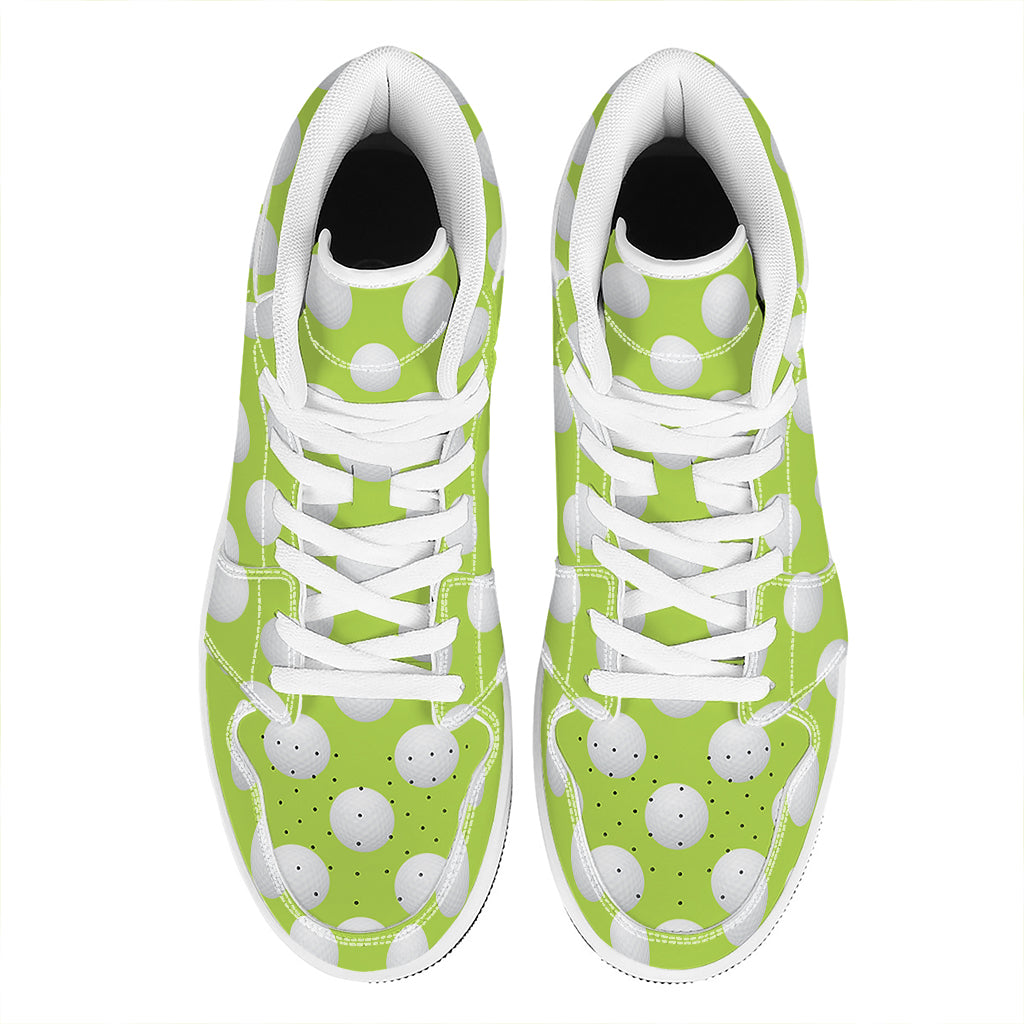 Green Golf Ball Pattern Print High Top Leather Sneakers