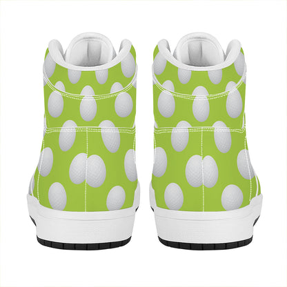 Green Golf Ball Pattern Print High Top Leather Sneakers