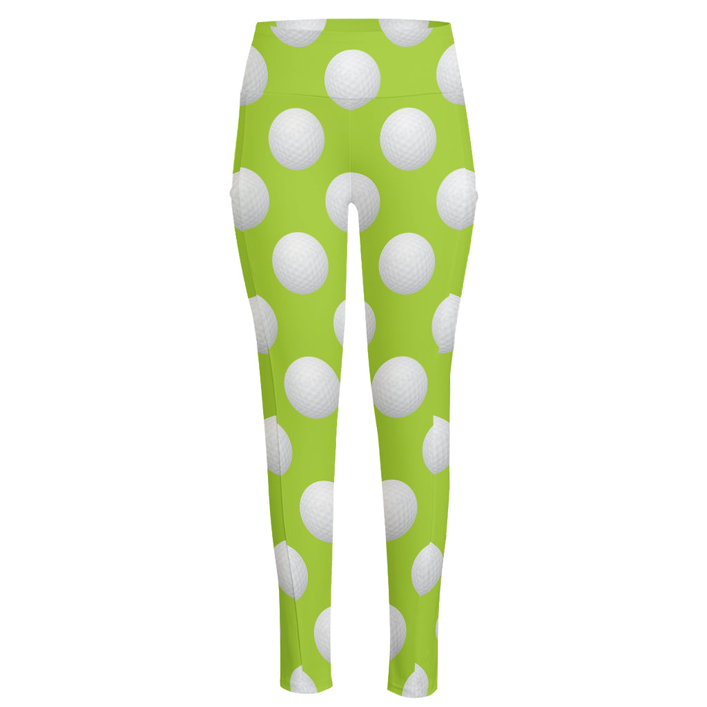 Green Golf Ball Pattern Print High-Waisted Pocket Leggings