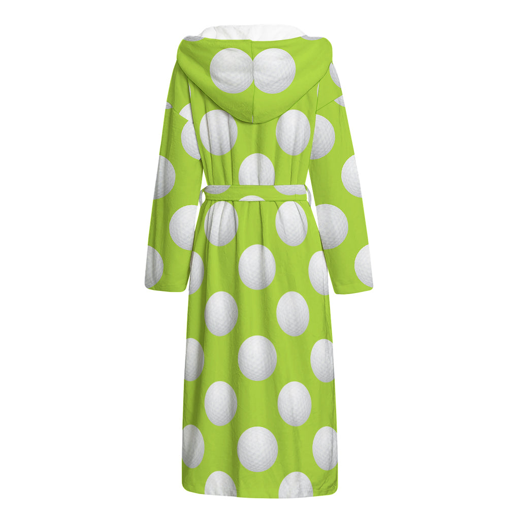 Green Golf Ball Pattern Print Hooded Bathrobe