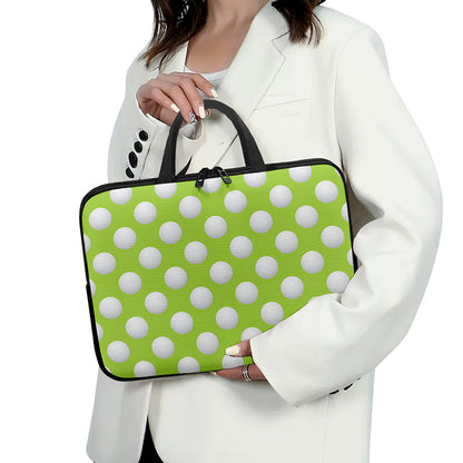 Green Golf Ball Pattern Print Laptop Sleeve With Handle