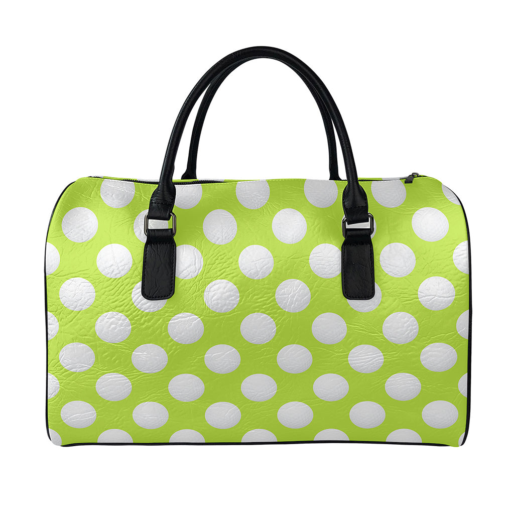 Green Golf Ball Pattern Print Leather Duffle Bag