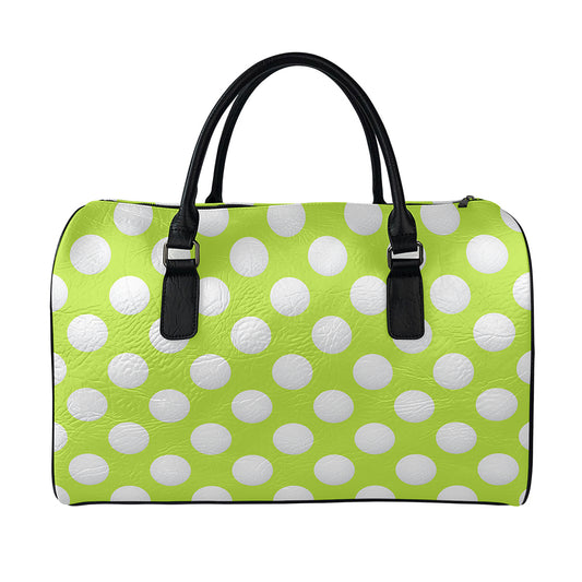 Green Golf Ball Pattern Print Leather Duffle Bag