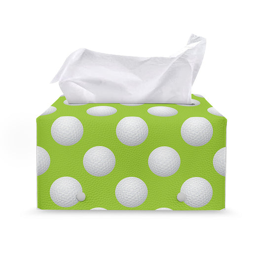 Green Golf Ball Pattern Print Leather Tissue Box Cover