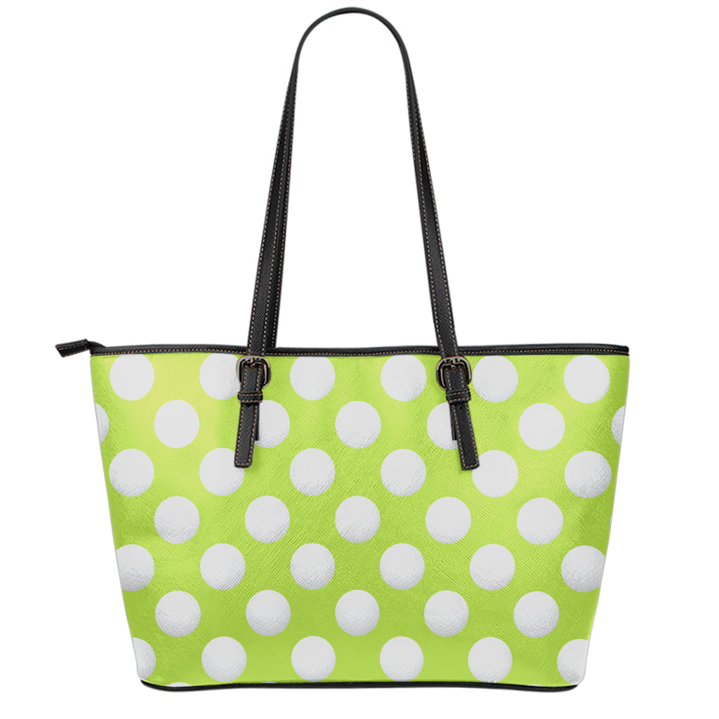 Green Golf Ball Pattern Print Leather Tote Bag