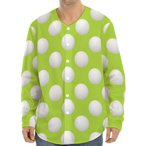 Green Golf Ball Pattern Print Long Sleeve Baseball Jersey