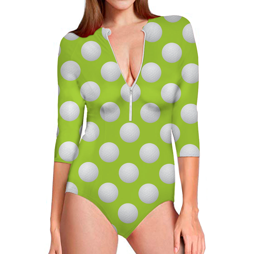 Green Golf Ball Pattern Print Long Sleeve Swimsuit